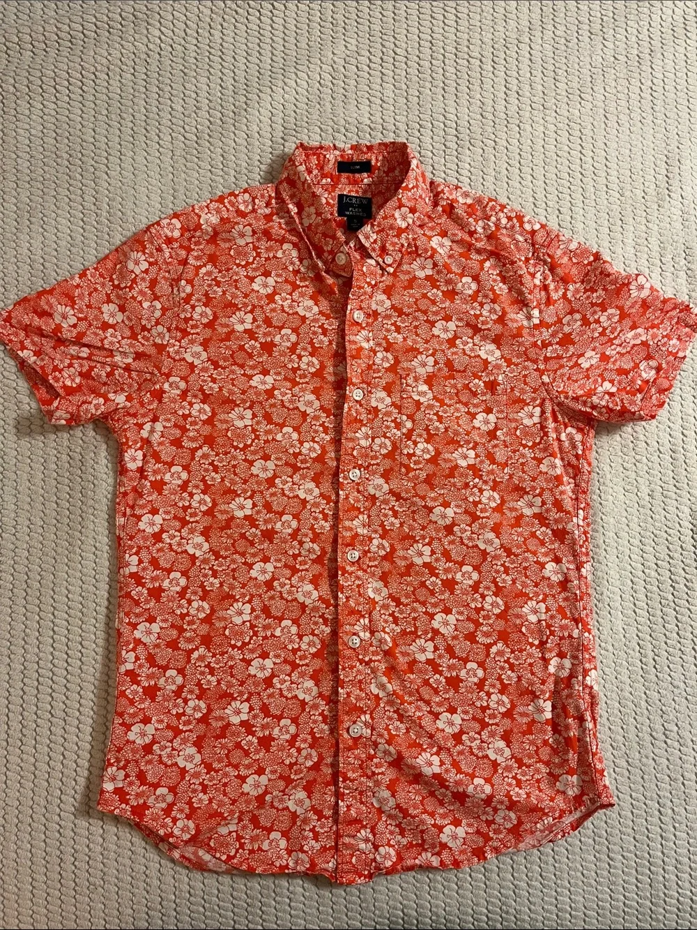 J. Crew Men's Short-Sleeve Floral Button-Down Shirt - Coral & White